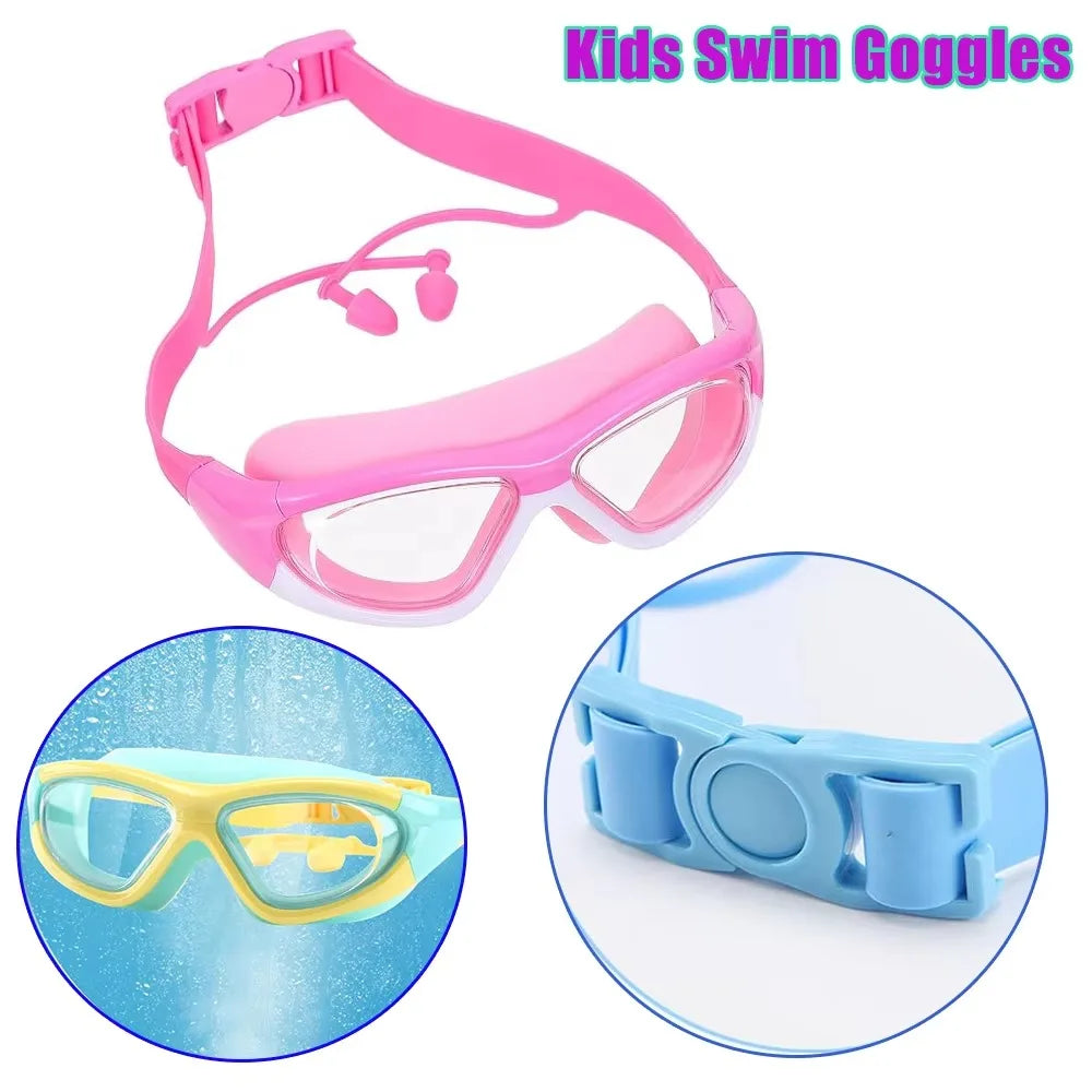 High-definition Children's Waterproof and Anti Fog Swimming Large Frame Glasses Convenient Goggles Silicone Connected Earplugs Peaceful Pleasures Health and Wellness