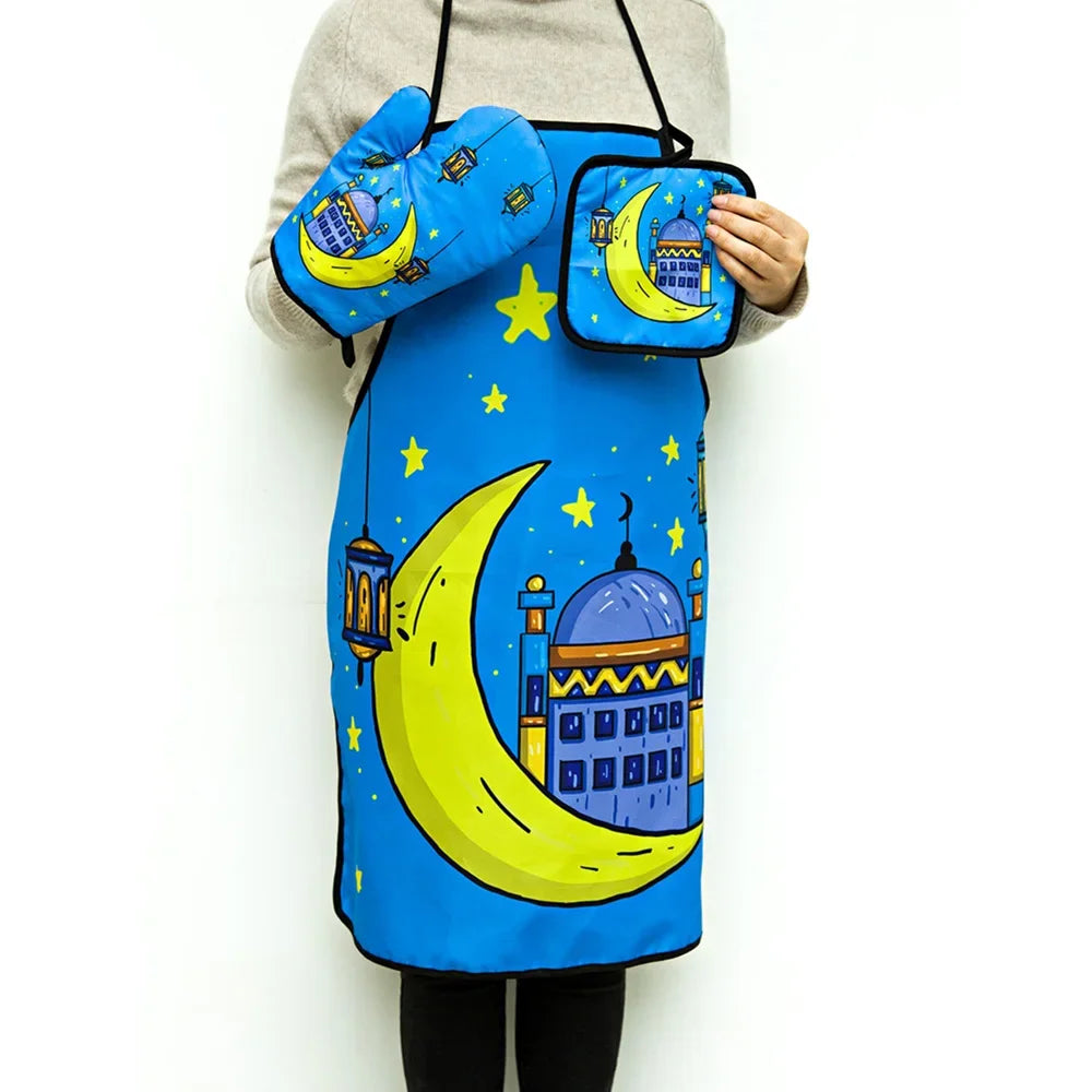 Ramadan Mubarak Kitchen Set – Apron, Oven Mitt & Pot Holder Kitchen Gift Set Peaceful Pleasures Health and Wellness N