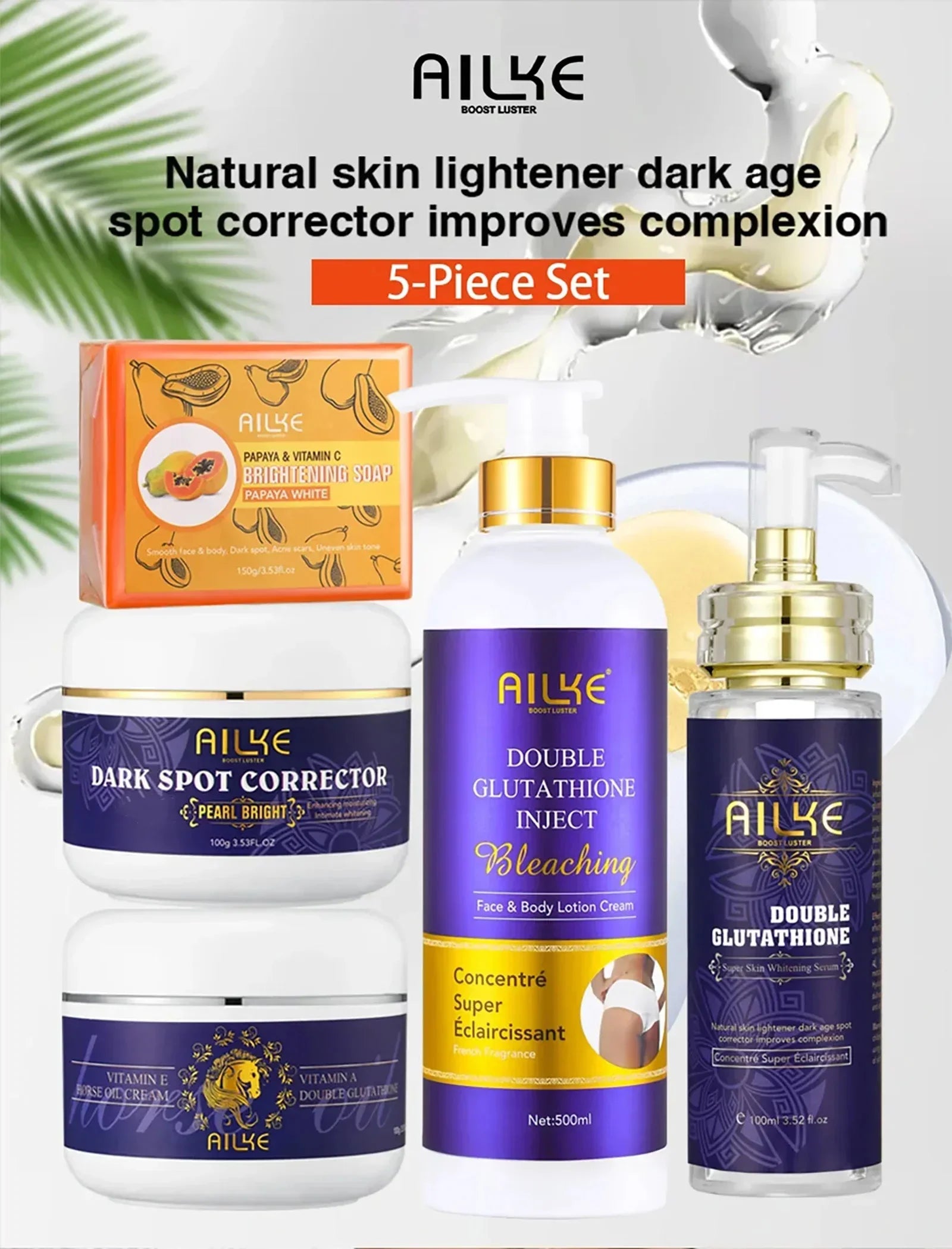 AILKE Double Glutathione Whitening Range – 5-in-1 Set Peaceful Pleasures Health and Wellness