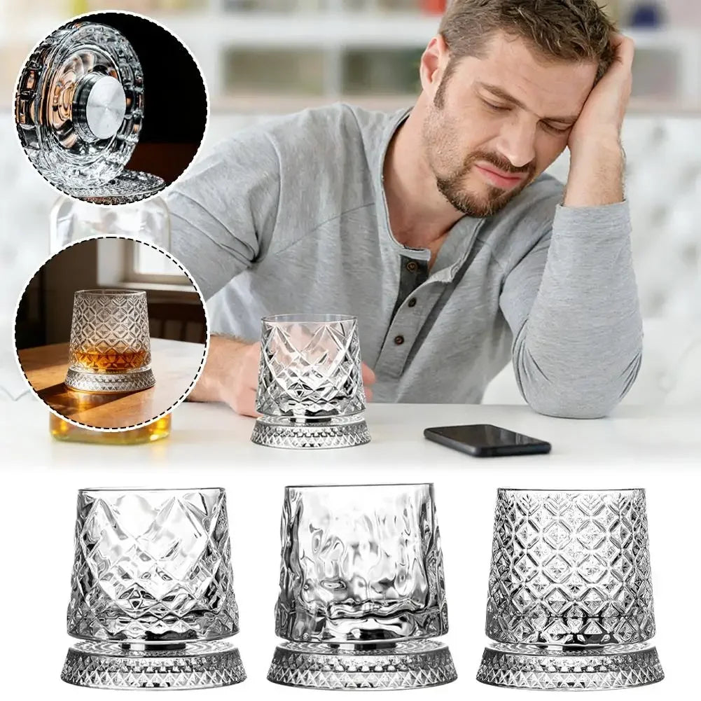 280ml Glass Cup with Base Crystal Rum Whiskey Rotating Glass Mug Diamond Cut Ice Flower Bubble Pattern Spinner Cup Business Gift Peaceful Pleasures Health and Wellness