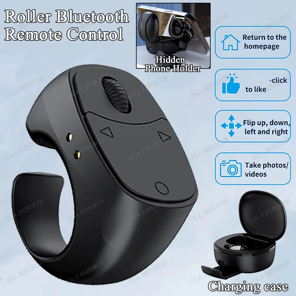 New Bluetooth Remote Control Touch Screen Page Turner Camera Video Recording Music Control For iPad iPhone Remote Scrolling Ring Peaceful Pleasures Health and Wellness Black C