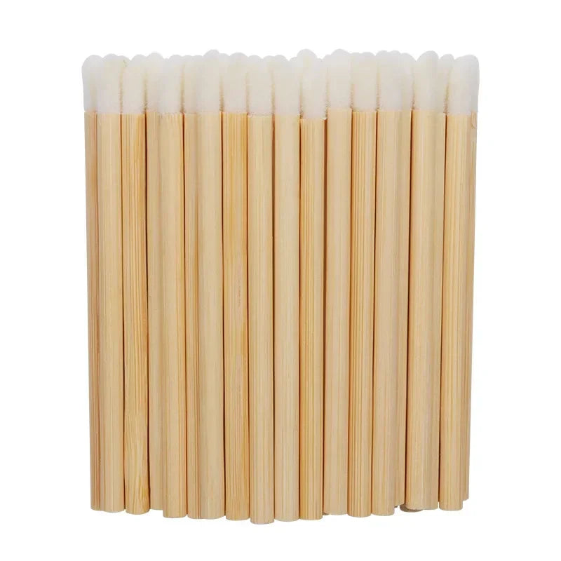 100-Pack Disposable Wooden Lip Brushes | Nylon Makeup Applicators