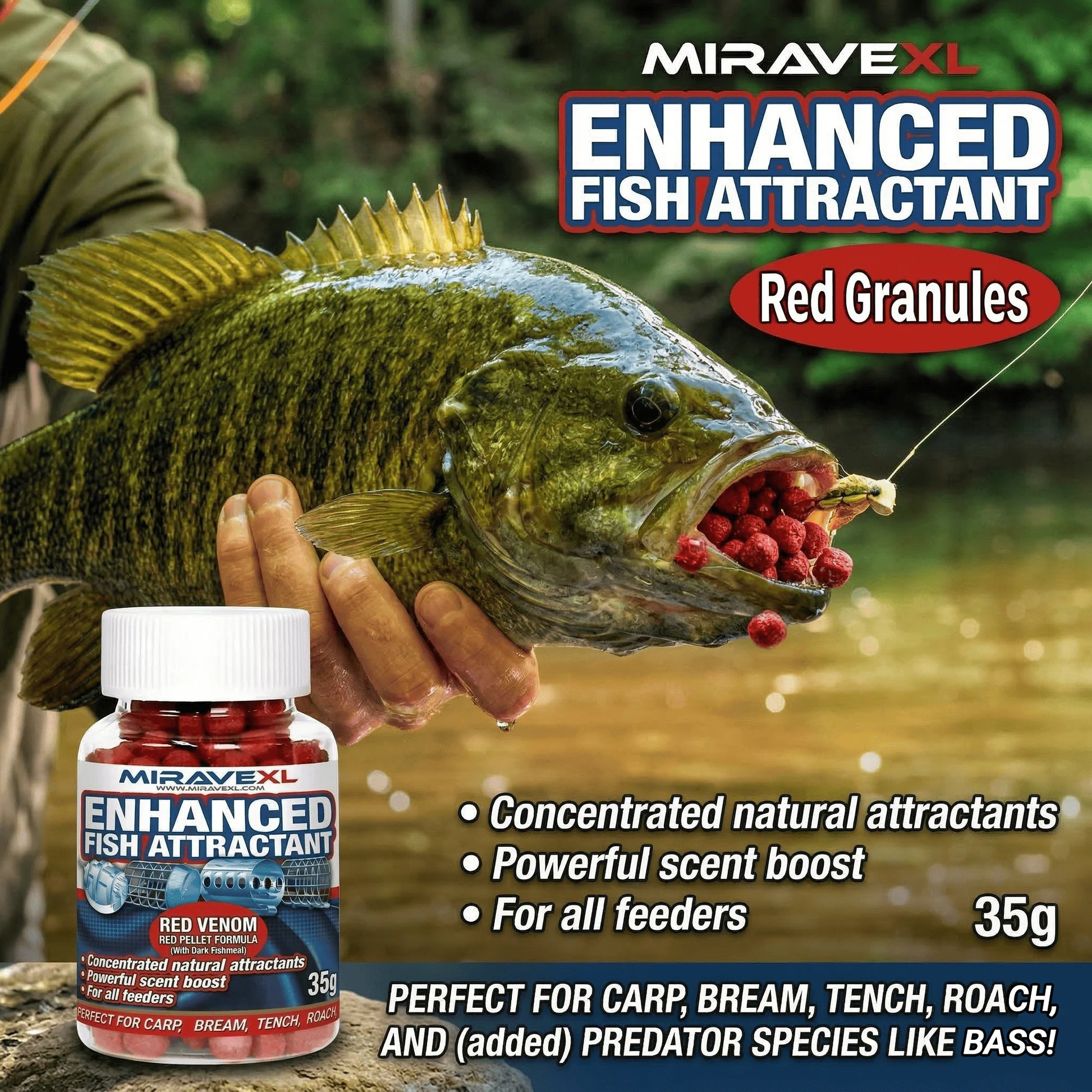 MIRAVAL Enhancer Fish Attractant Red Pellet Bait High Protein Concentrated Scent Carp Bream Roach Feeder Fishing Accessories Peaceful Pleasures Health and Wellness
