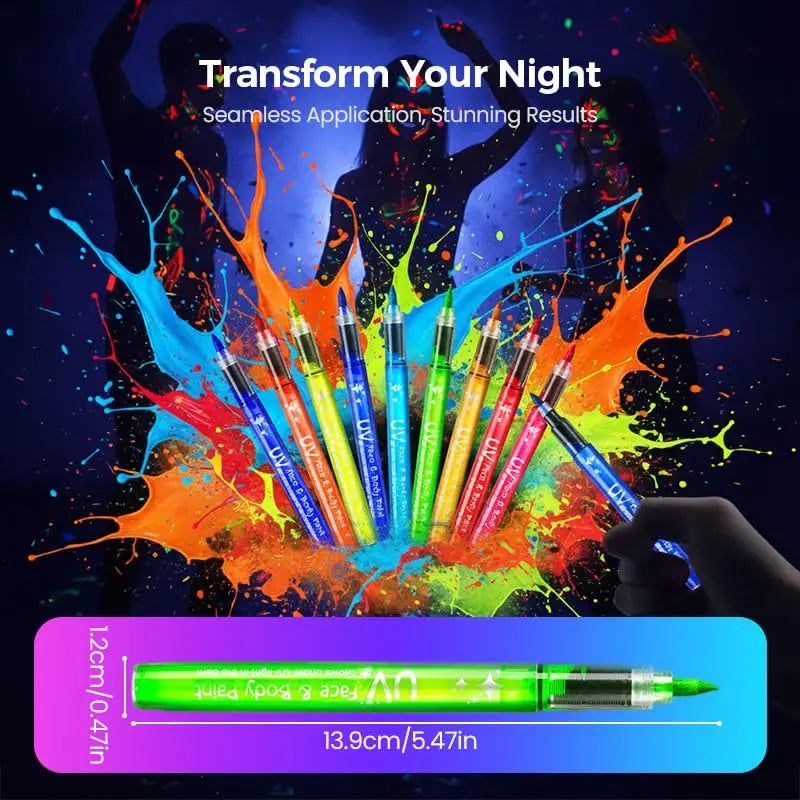 Glow in The Dark Face Paint Markers, UV Neon Body Paint Pens, Waterproof & Skin-Safe Blacklight Tattoo Markers, Washable Peaceful Pleasures Health and Wellness
