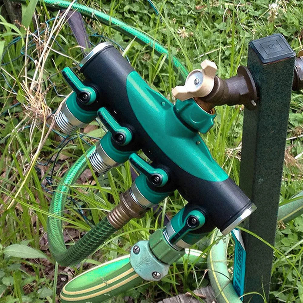 Heavy Duty Metal 4 Way 3/4'' Thread Faucet Splitters with Outdoor Water Tap Connectors Shut Off Valves for Garden Hose Adapter Peaceful Pleasures Health and Wellness