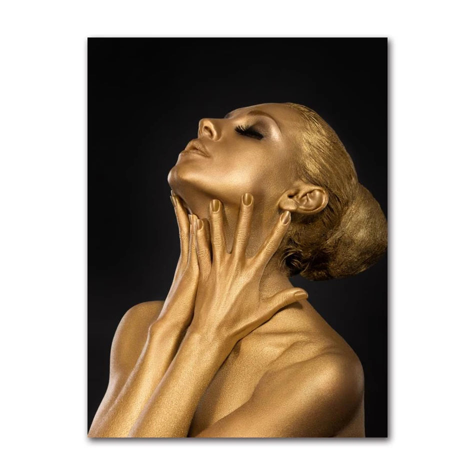 Gold Woman Oil Painting on Canvas Cuadros Posters and Prints Wall Art Picture for Living Room Sexy Nude African Black Peaceful Pleasures Health and Wellness 2874-05 40x60cm Unframed