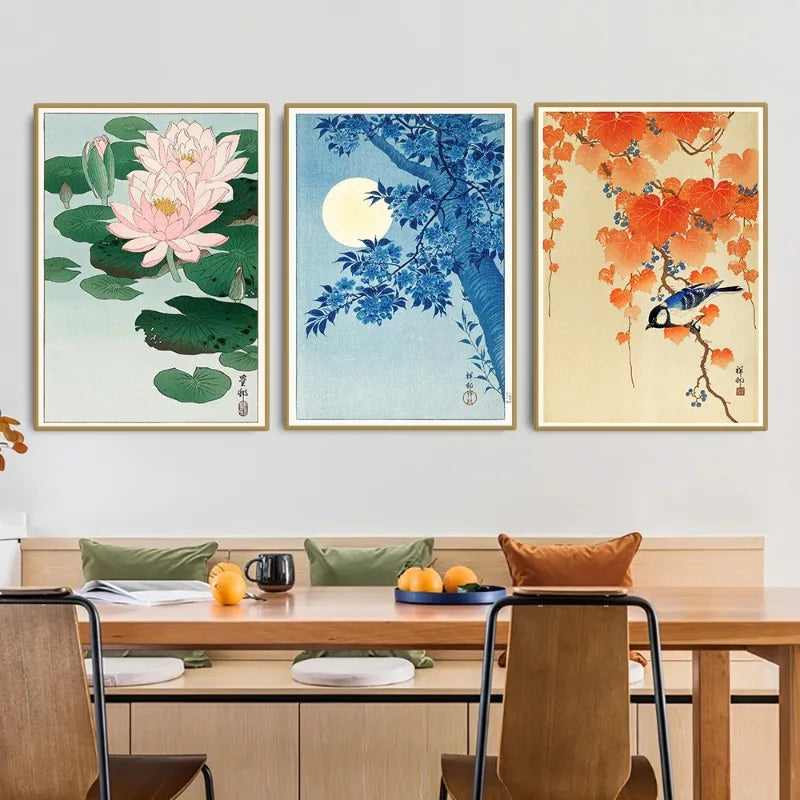 Ohara Koson Japanese Ukiyo Poster Vintage Goldfish Lotus Owl Peacock Geisha Canvas Painting Wall Art for Living Room Home Dec Peaceful Pleasures Health and Wellness