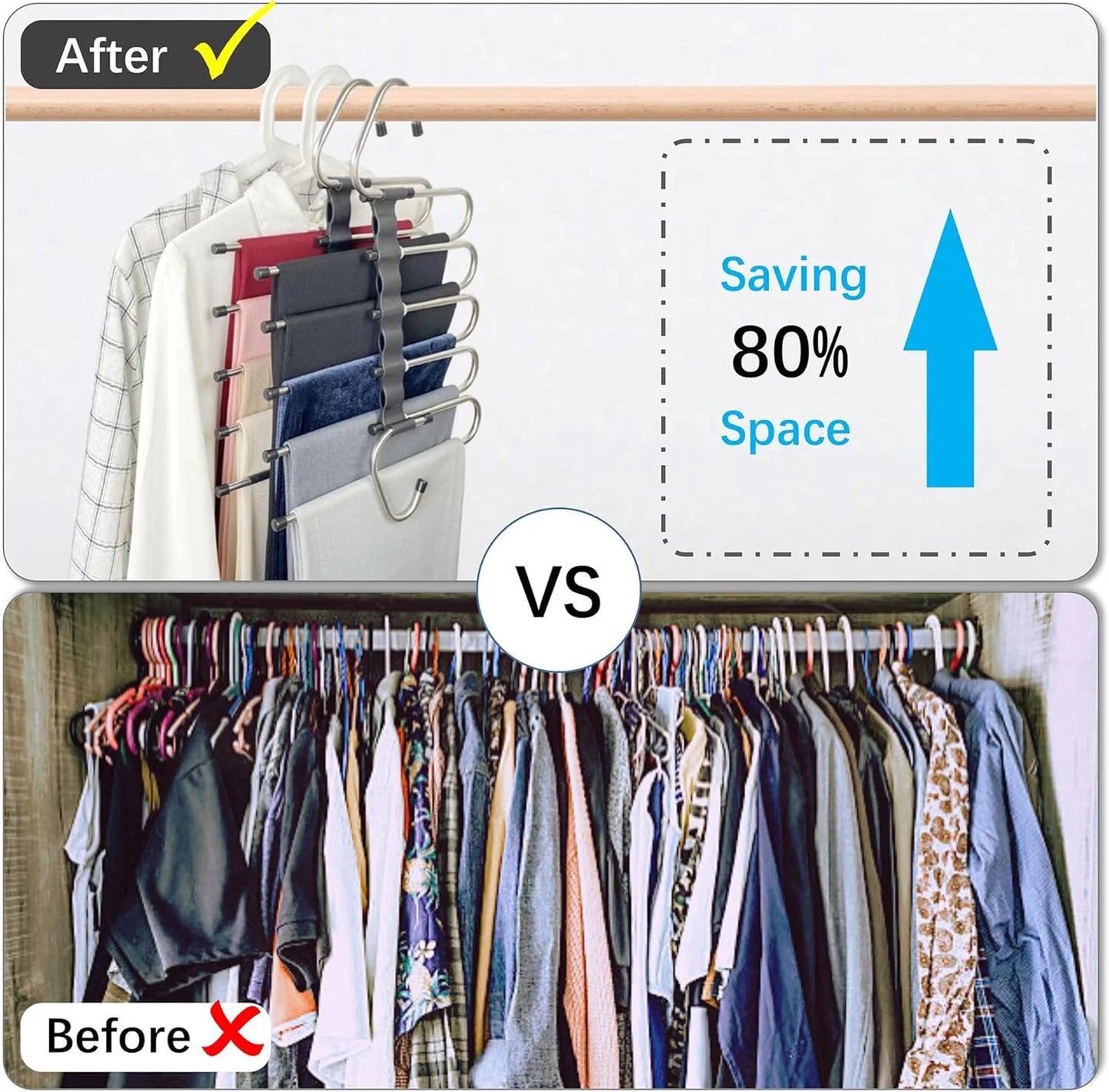 Stainless Steel Folding Pants Hanger – Multi-Layer Magic Clips & Retractable Space-Saving Organizer Peaceful Pleasures Health and Wellness