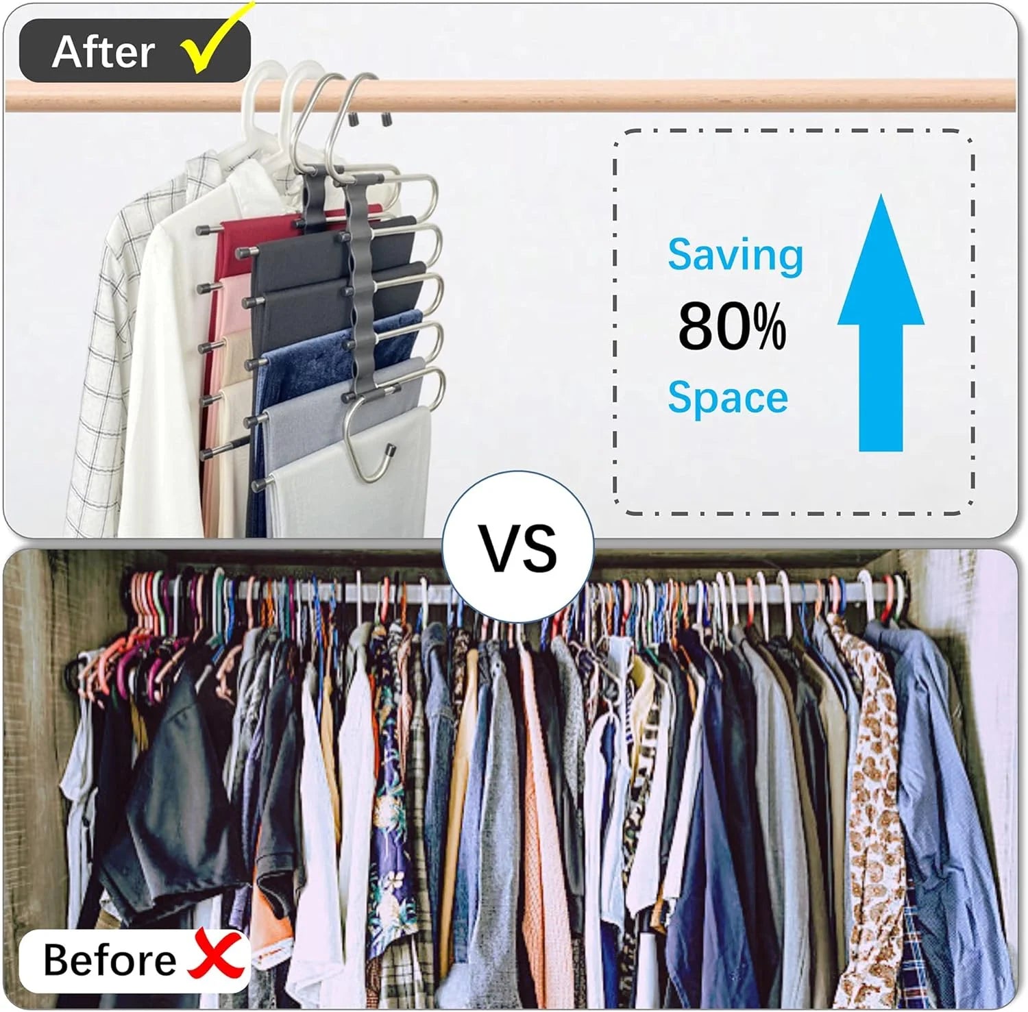 Stainless Steel Folding Pants Hanger – Multi-Layer Magic Clips & Retractable Space-Saving Organizer Peaceful Pleasures Health and Wellness