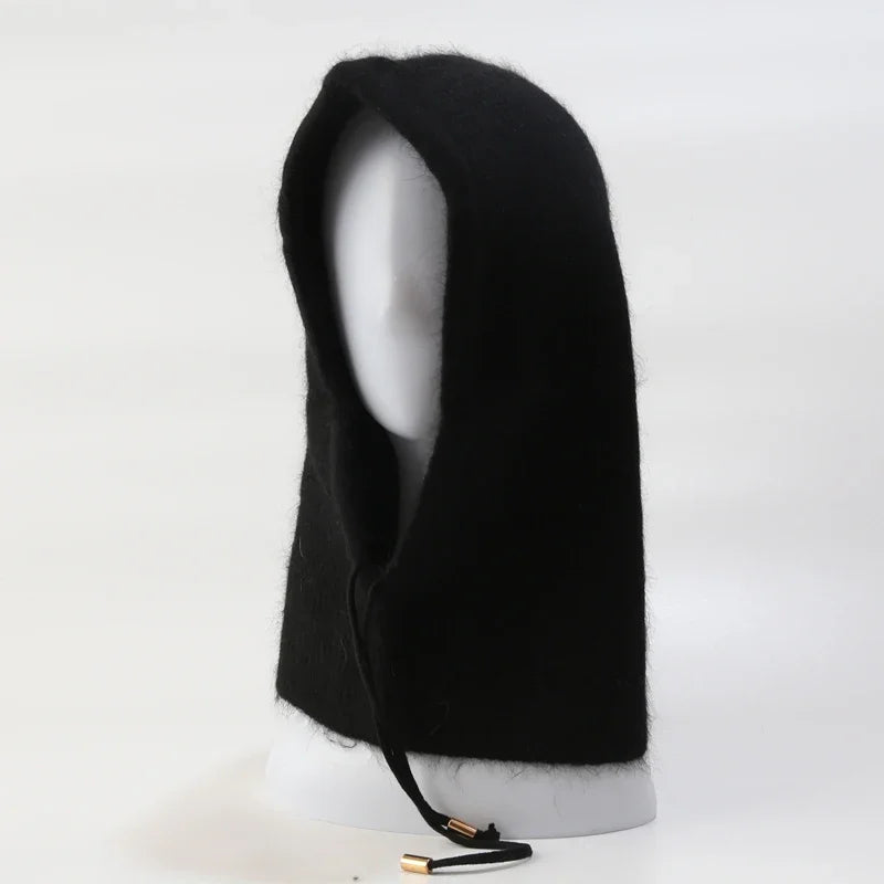 Women's Rabbit Fur Knitted Beanie Hood Hat | Winter Balaclava
