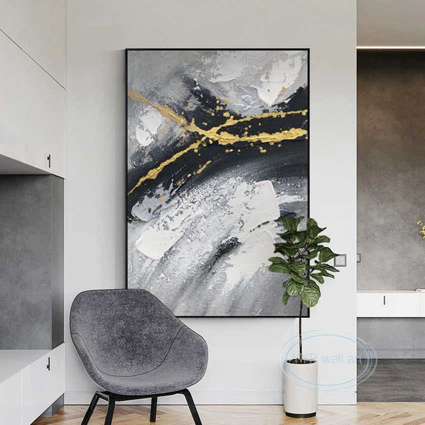 New Custom Gold Foil Decorative Canvas Handmade Abstract Minimalist Oil Painting Wall Art Aesthetic Mural For Parlor Porch Hotel Peaceful Pleasures Health and Wellness