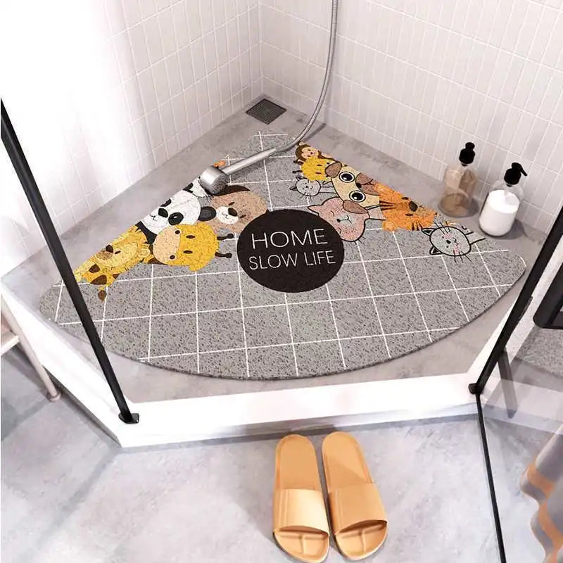 Fan-Shaped Anti-Slip Bathroom Mat – Cartoon Curved Suede Rug