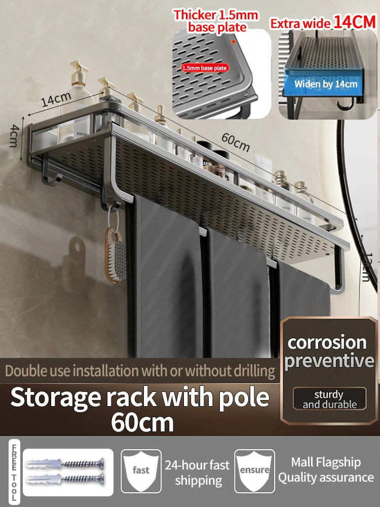 Wall-Mounted Bathroom Shelf & Towel Rack | Metal Storage Organizer