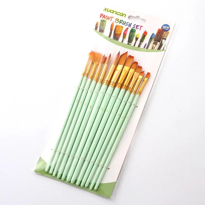 Portable 12 Pcs Painting Brush Set Multipurpose for Canvas Glass Ceramic Durable Bamboo Handle with Pouch Travel Art Supplies Peaceful Pleasures Health and Wellness