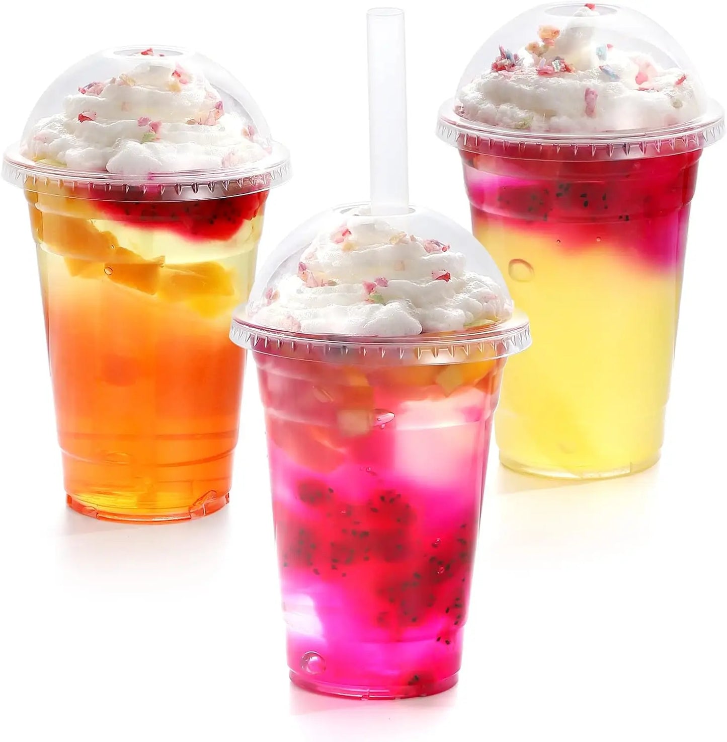 16/20/24OZ Ice Cream Coffe Cups Plastic Cups with Dome lids and Boba Straws Smoothie Juice Soda Cocktail and Party Cups Peaceful Pleasures Health and Wellness