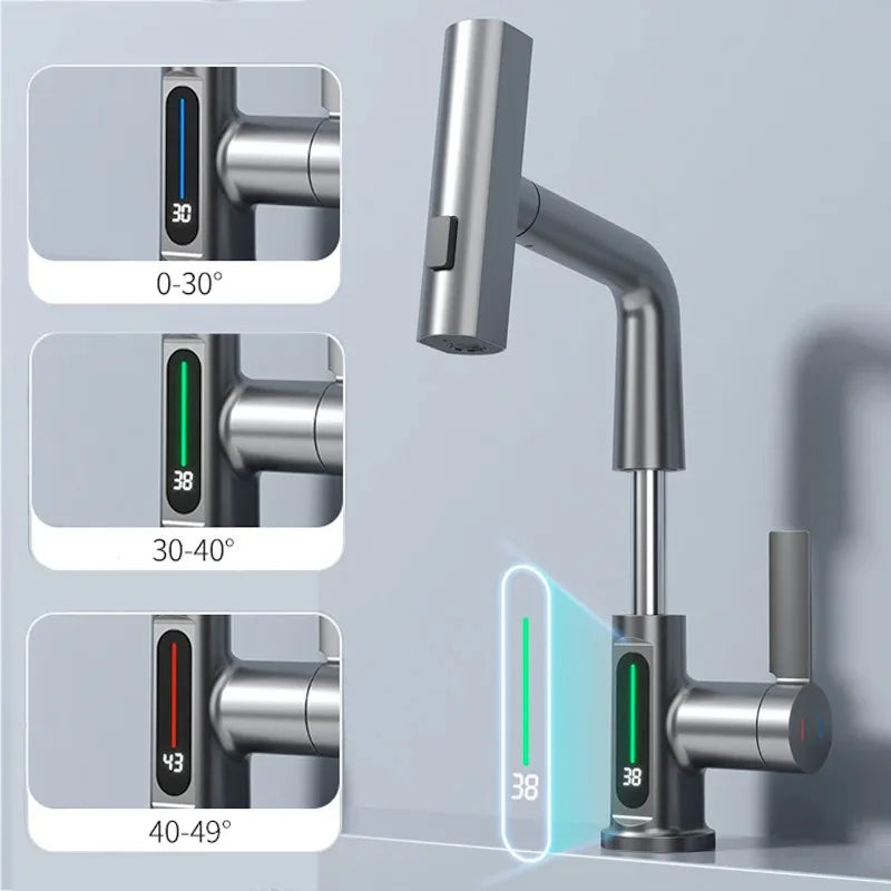 Waterfall Basin Faucet with Digital Temp Display | Hot & Cold