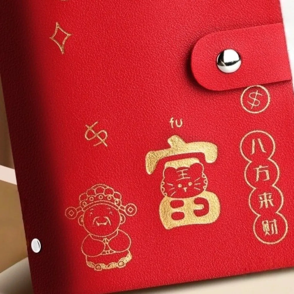 Chinese New Year Money Savings Challenge Binder PU Leather Storage Envelop Savings Challenges Book God of Wealth Style Peaceful Pleasures Health and Wellness