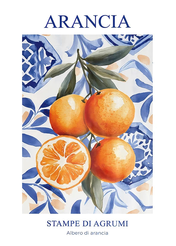 Retro Lemon Olive Tree Canvas Wall Art | Summer Home Decor