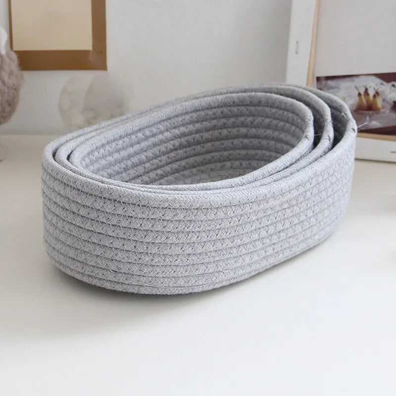 1PC Storage Basket Toys Cosmetics Office Stationery Storage Box Hand Woven Cotton Thread Storage Basket Boat Shaped Basket Peaceful Pleasures Health and Wellness