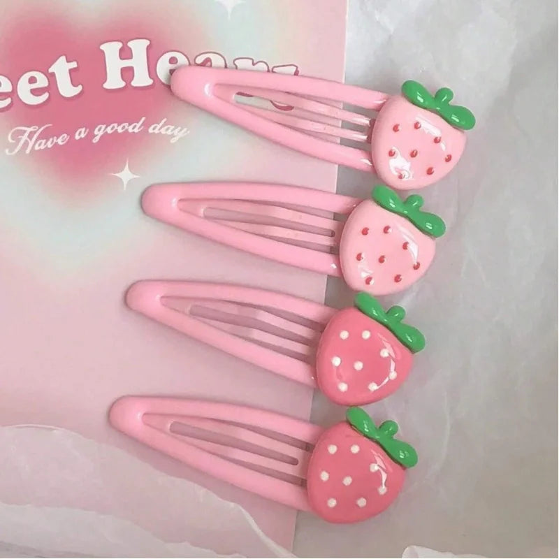 4-Pack Pink Strawberry Cute Hair Clips – Gentle Hold for Bangs & Side Hair Hair Clip Peaceful Pleasures Health and Wellness 4PCS