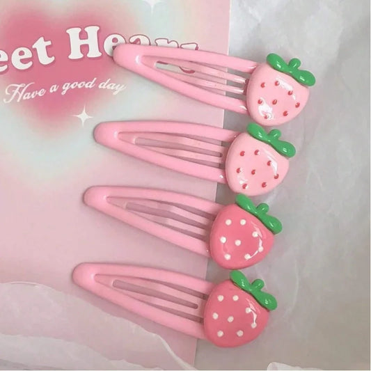 4-Pack Pink Strawberry Cute Hair Clips – Gentle Hold for Bangs & Side Hair Hair Clip Peaceful Pleasures Health and Wellness 4PCS