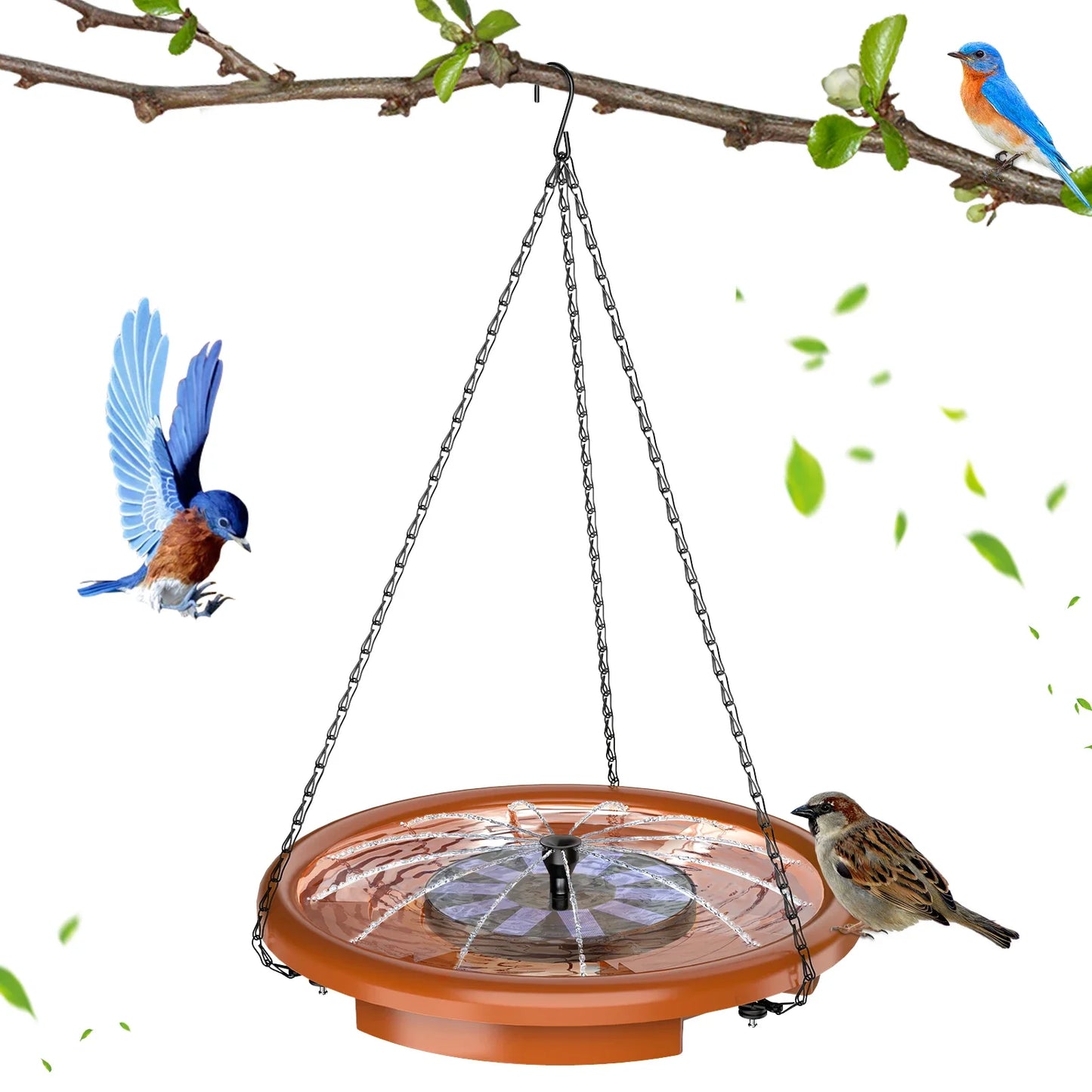 AISITIN 12" Hanging Bird Bath with Fountain & Chain