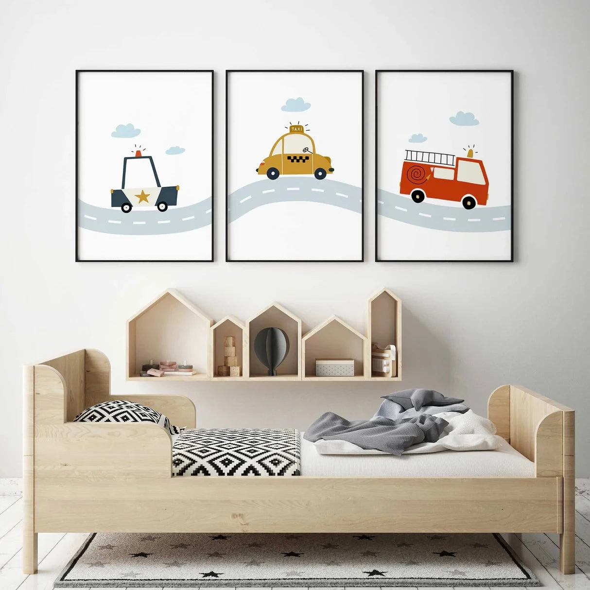3-Piece Boys Vehicle Canvas Wall Art | Kids Room Decor Prints