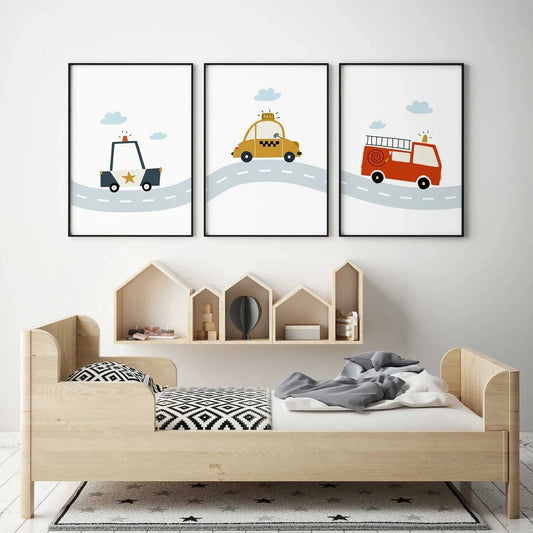 3-Piece Boys Vehicle Canvas Wall Art | Kids Room Decor Prints Canvas Wall Art Set Peaceful Pleasures Health and Wellness G4473-3pcs 21x30cm Wood Framed