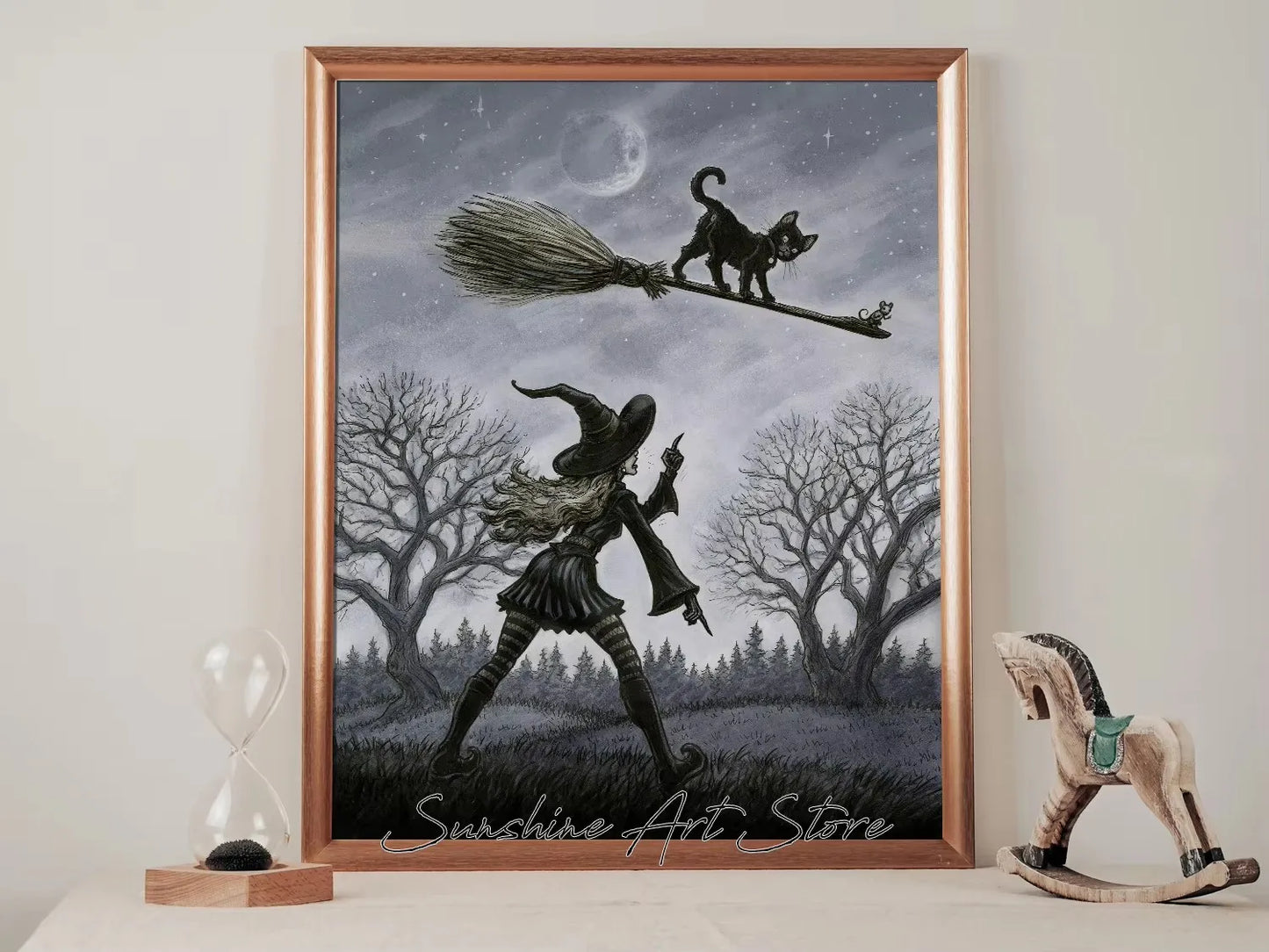 Witch Dark Goddess Black Magic Poster Canvas Printing Witch Black Cat Wall Art Decor Gothic Style Girls Room Bar Wall Decoration Peaceful Pleasures Health and Wellness ZLH5253 90x130cm No Frame