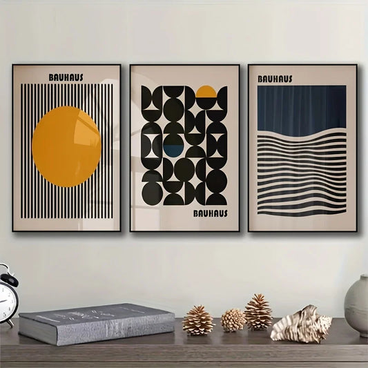 3-Piece Bauhaus Minimalist Canvas Wall Art | Geometric Prints Canvas Wall Art Set Peaceful Pleasures Health and Wellness ZLH3828-3pcs 40x50cm No Frame