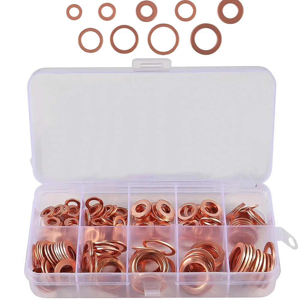 Copper Flat Washer Sealing Gasket Assortment Kit – M4 to M14