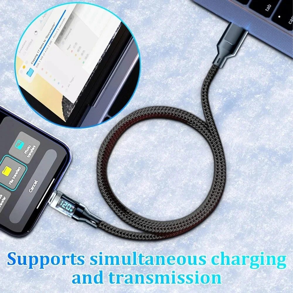 120W USB-C Cable LED Display | 6A Super Fast Charging 1m–2m
