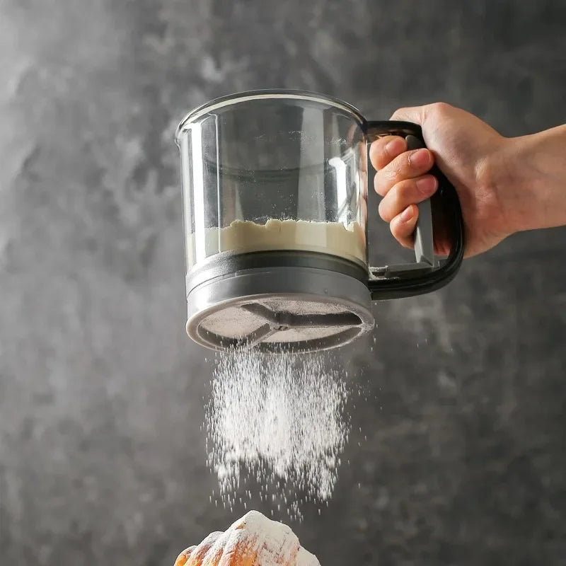 Semi-Automatic Hand-Held Flour Sifter – One-Squeeze Baking Sieve for Flour, Sugar & Cocoa