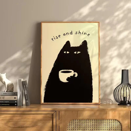 Black Cat Canvas Wall Art Print | Halloween Christmas Decor Canvas Wall Art Peaceful Pleasures Health and Wellness G4195 40x50cm Metal Framed