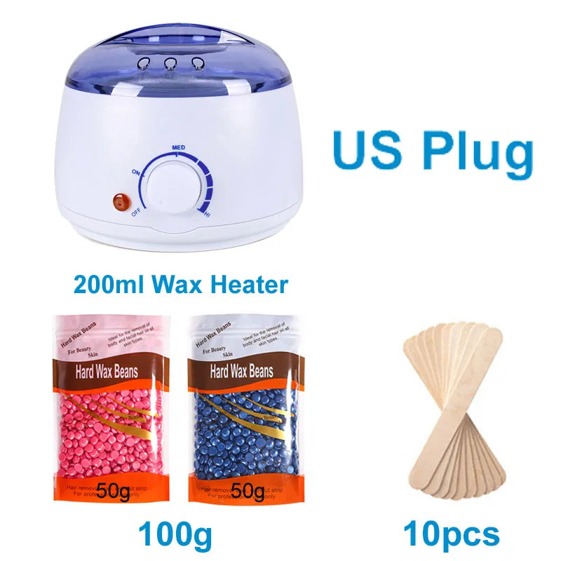 200ML Wax Heater For Hair Removal Hands Feet Depilatory Wax Melting Machine Warmer Dipping Pot Kit / 200g Hard Wax Beans Peaceful Pleasures Health and Wellness 035-W-US-100g