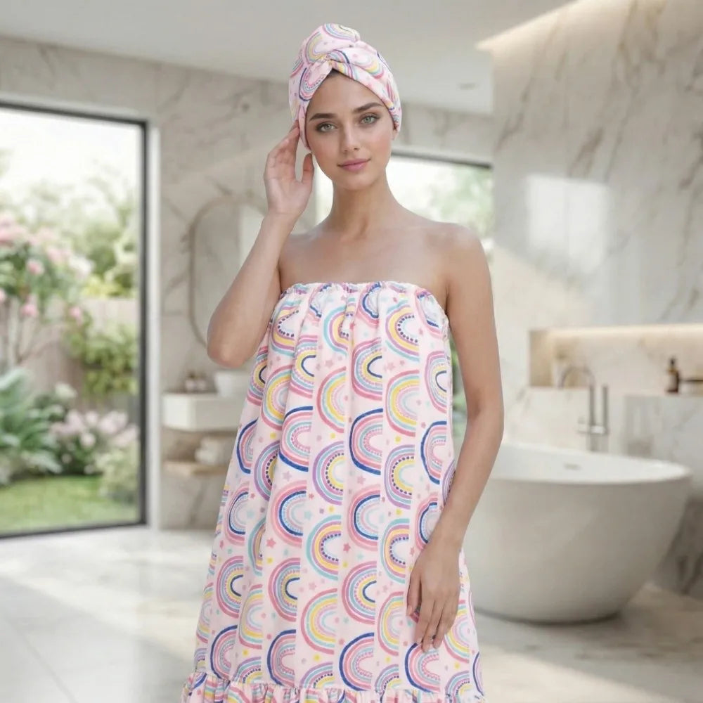 Women's Microfiber Bath Skirt & Hair Wrap Set | Spa Towel