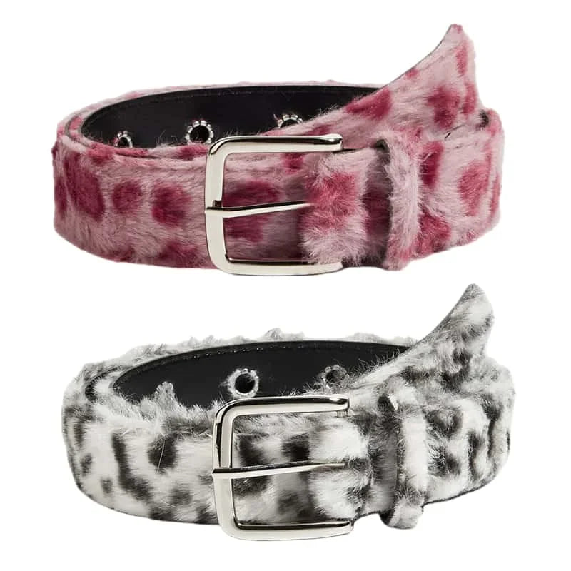 Pink Leopard Print Plush Belt Personality Fashionable and Versatile Wide-width Light Luxury and Comfortable Furry Belt for Girls Peaceful Pleasures Health and Wellness