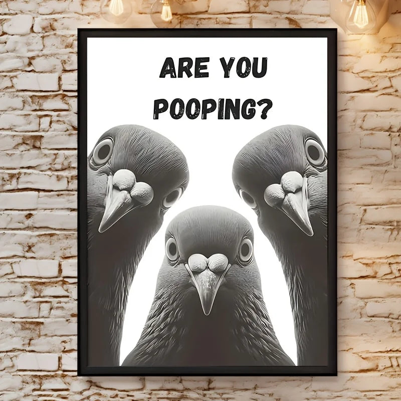 Funny Pigeon Bathroom Canvas Print Poster, Humorous Toilet Wall Art Decor, Unique Creative Wall Art Perfect for Room Decor Peaceful Pleasures Health and Wellness ZLH4702 20x30cm No Frame