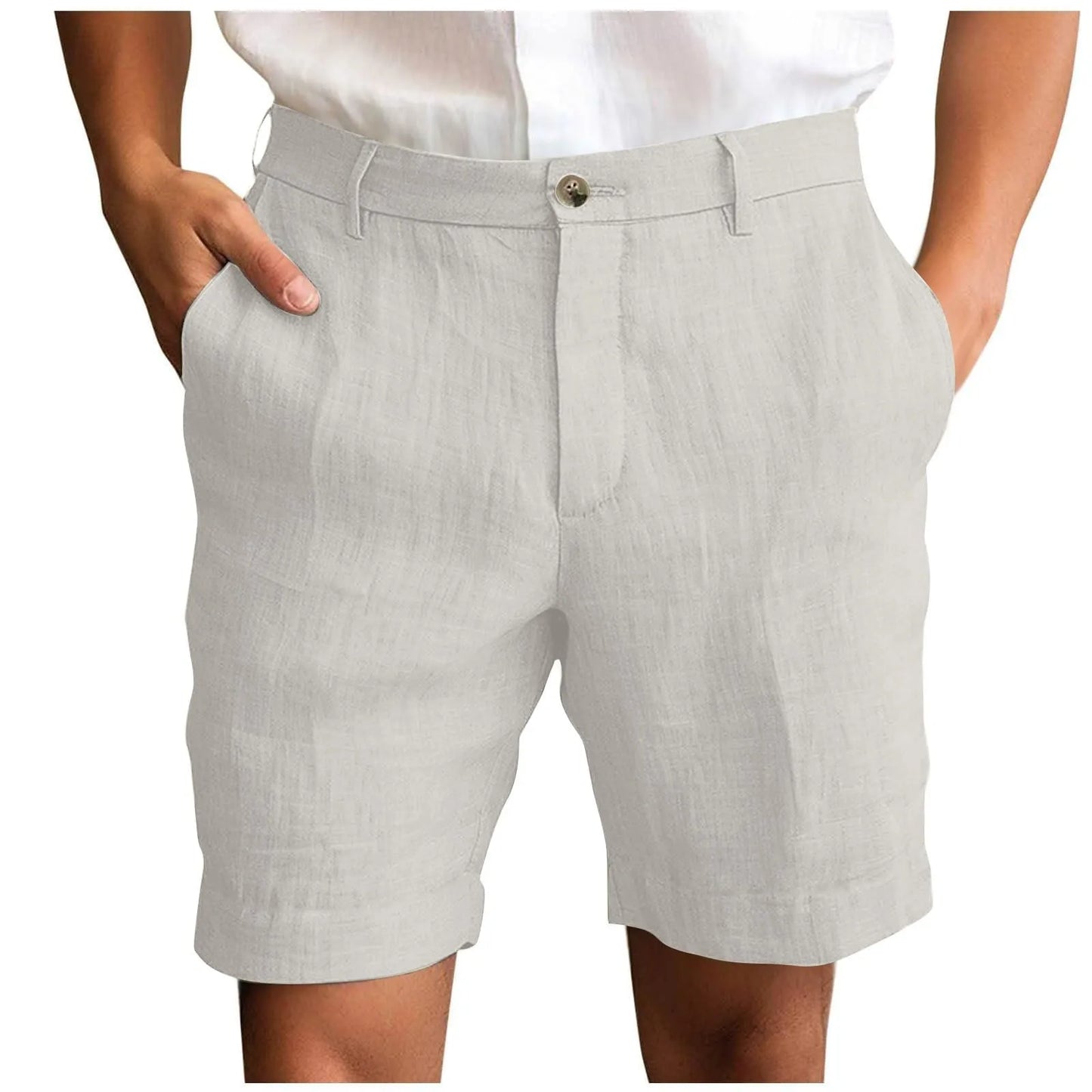 Summer Cotton Linen Shorts for Men Solid Casual Button Pocket Beach Shorts Men's Comfortable Simple Vacation Leiture Pants Peaceful Pleasures Health and Wellness