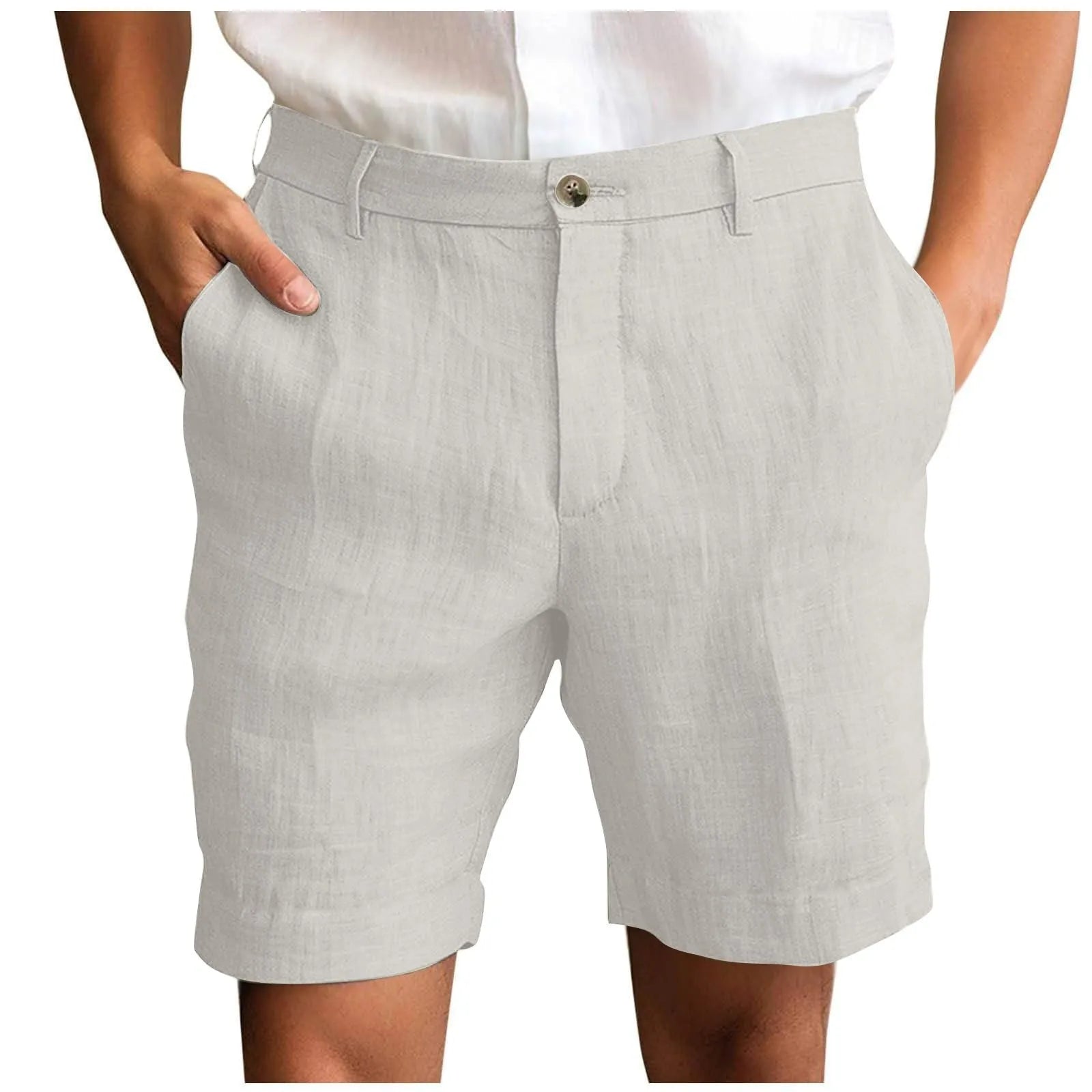 Summer Cotton Linen Shorts for Men Solid Casual Button Pocket Beach Shorts Men's Comfortable Simple Vacation Leiture Pants Peaceful Pleasures Health and Wellness