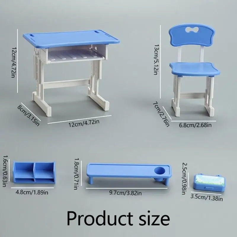 Miniature Desk & Chair Set – Dollhouse School Furniture for Kids