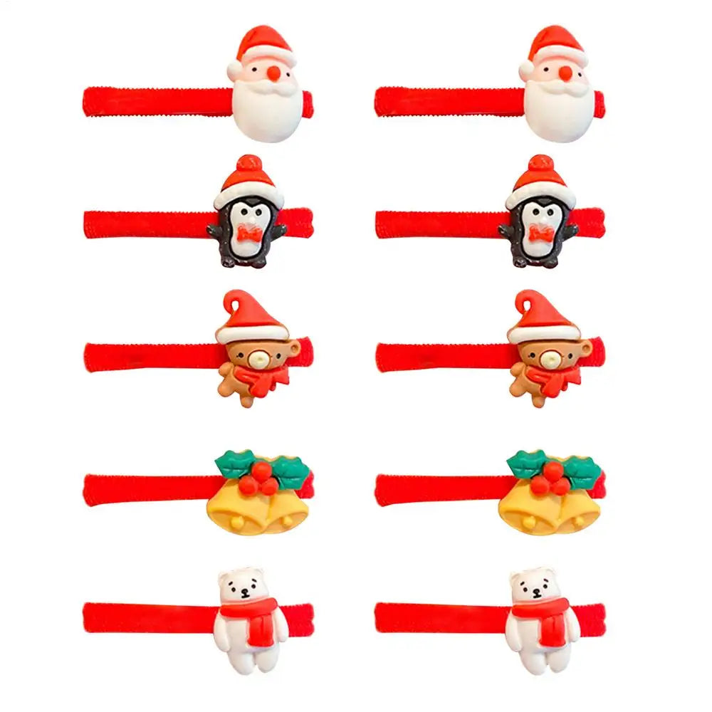 10-Pack Christmas Hair Ties – Santa & Snowman Elastic Bands