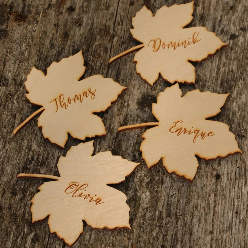 Personalized Maple Leaf Place Cards – Wooden Autumn Wedding Tags Wooden Place Cards Peaceful Pleasures Health and Wellness