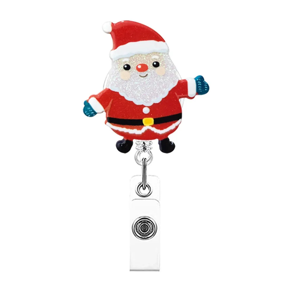 Acrylic Christmas Badge Reel Santa Claus Snowman Elk Retractable Badge Holder Gingerbread Xmas Decoration ID Card Holder Peaceful Pleasures Health and Wellness Style 2