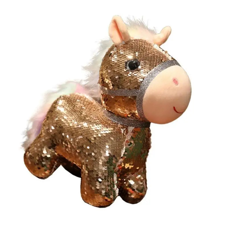 Sequined Plush Bear & Horse Stuffed Animal Desk Toy for Kids