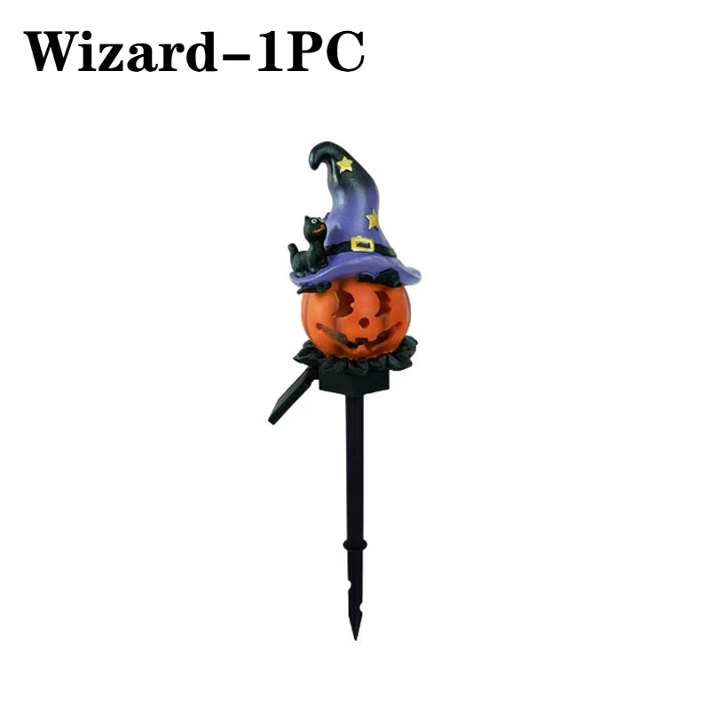 Solar Halloween Pumpkin Garden Stake Lights | Resin Yard Decor