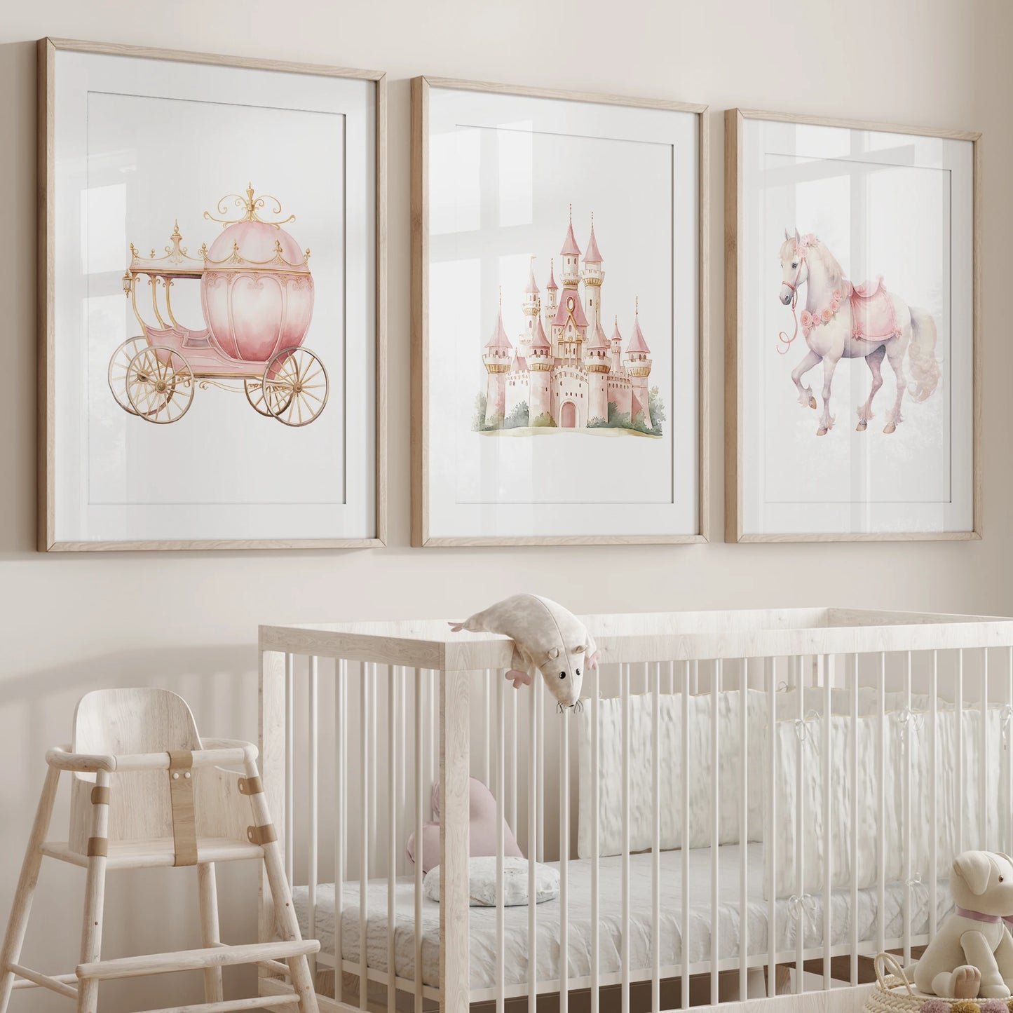 3-Piece Dreamy Castle & Carriage Canvas Wall Art | Kids Room