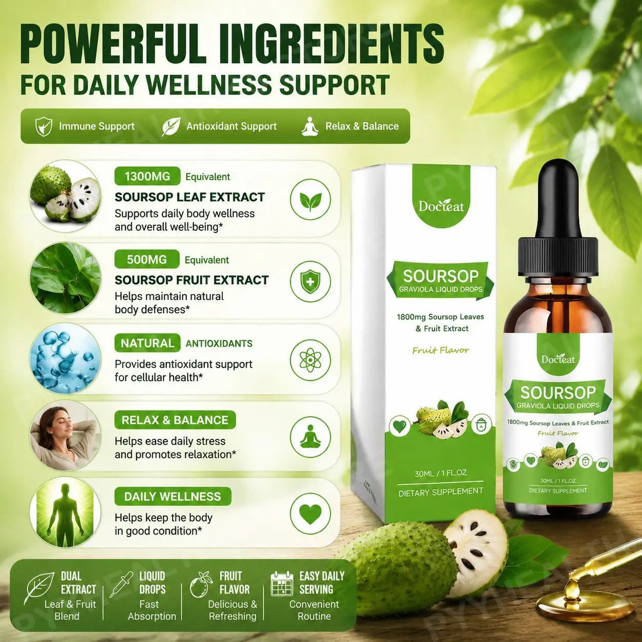 Soursop Graviola Liquid Drops 1800mg – Daily Herbal Supplement
