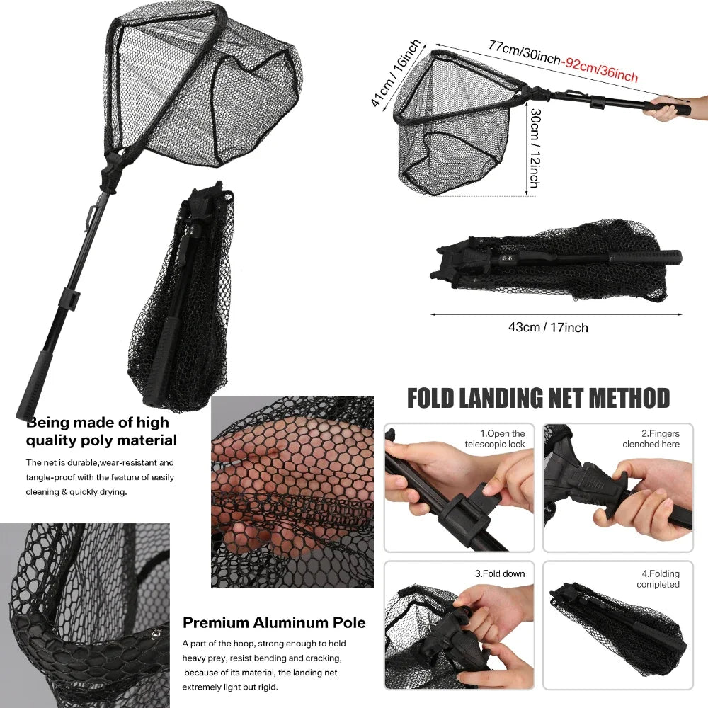 Triangle Fishing Landing Net with Telescoping Pole Handle Easy Catching or Releasing Fishing Net for Fly Trout Carp Course Sea Peaceful Pleasures Health and Wellness