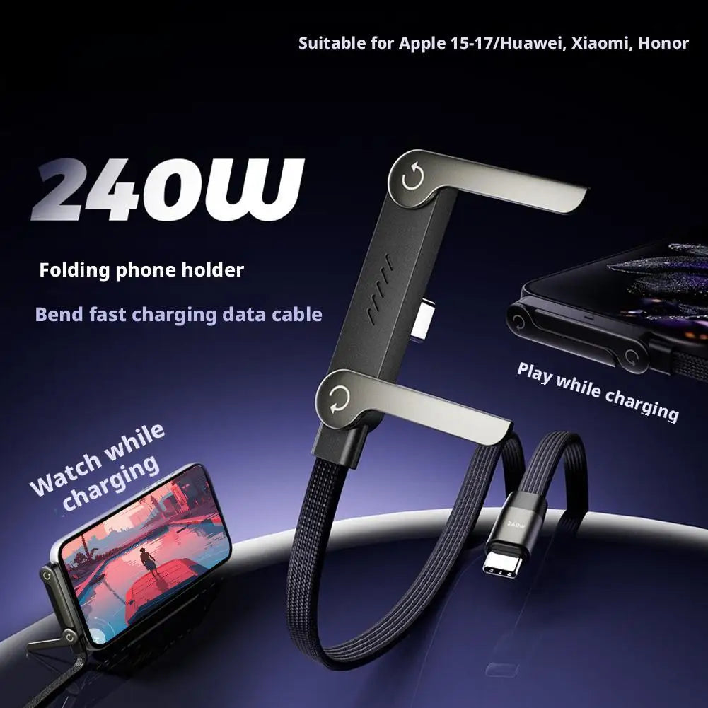 240W USB-C Fast Charging Cable with Foldable Phone Stand